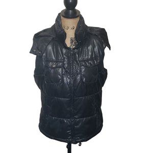 Vintage Y2K Faded Glory Blue puff vest with removable hood Medium 100% polyester